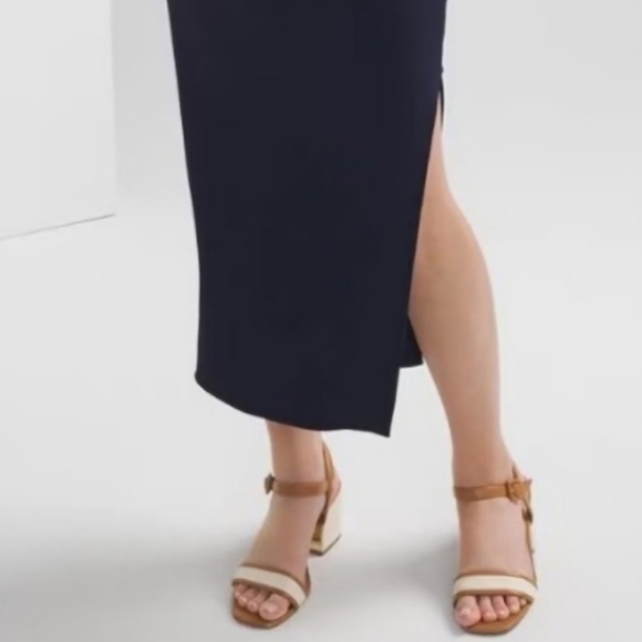 WHBM FORME Rib Bodycon Dress Sophisticated Leisure Elegant Nautical Navy w Tie - Picture 13 of 15